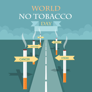 香烟路标指示牌世界哮喘日肺健康禁烟矢量图